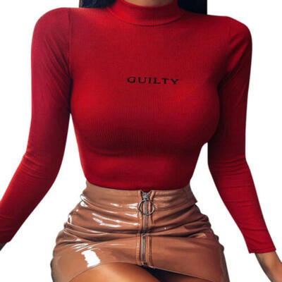 

Ladies Women Long Sleeve O Neck Tops Letter Print Blouse Casual T-Shirt Slim Top