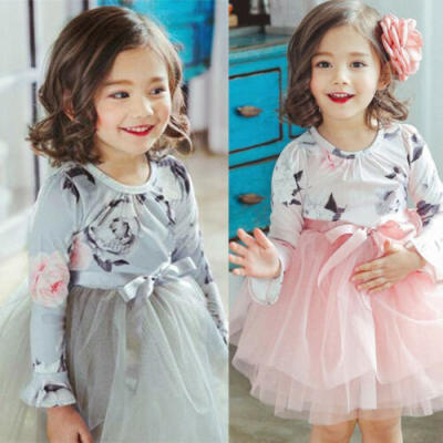 

Toddler Kids Baby Girls Long Sleeve Dress Tulle Lace Party Wedding Dress Clothes