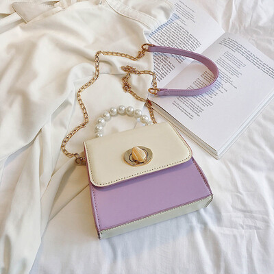 

2019 new fashion temperament color chain single shoulder Messenger bag female casual simple wild pearl handbag