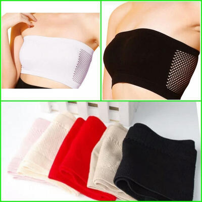 

Size Free Womens Seamless Strapless Padded Bandeau Bra Top White Black Pink Beige