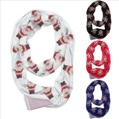 

Infinity Multi-use Multicolor Christmas Santa Printed Scarf Shawl Scarves With Pocket Xmas