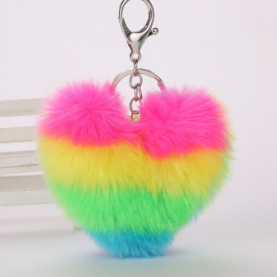 

Rainbow Plush Heart Key chain Bag Hang Plush Pendant Toy Pom Key ring