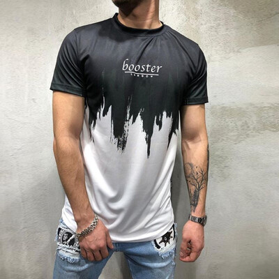 

Toponeto Mens Summer Letter Print Slim Fit Round-Neck Short Sleeve Top Shirt Blouse