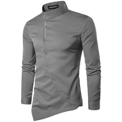 

Mens Shirt 2018 Personality Oblique Button Irregular Men Casual Dress Shirt Long Sleeve Slim Fit Quality Male Shirts