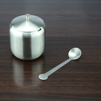 

2 pcs 350ML Stainless Steel Coffee Espresso Sugar Bowl Sugar Pot With Spoon Cover Drum Shape Sugar Cup Promotion