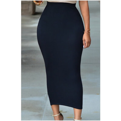 

Solid color slim pencil spot color elastic mid-length skirt 71188