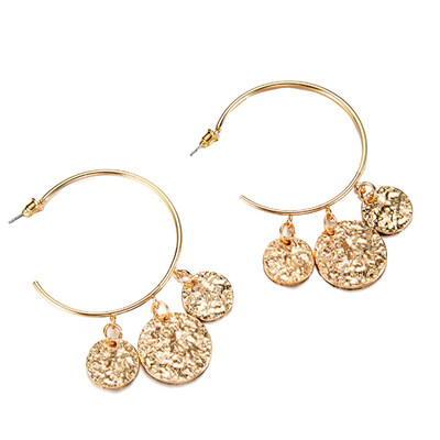 

Women Metal Disc Pendant C Shape Ear Studs Statement Earrings Banquet Jewelry