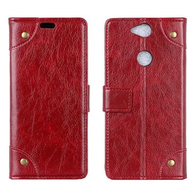 

MOONCASE Sony Xperia XA2 Ultra copper buckle nappa leather case - wine red