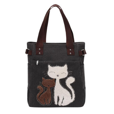 

Canvas Women Shoulder Handbags Large Capacity Totes Cute Cat Shopping Bags