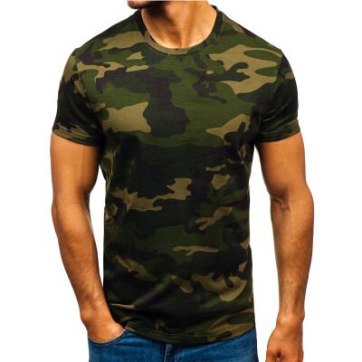 

Toponeto Mens Camouflage Striped Pattern Casual Fashion Lapel Short Sleeve Shirt