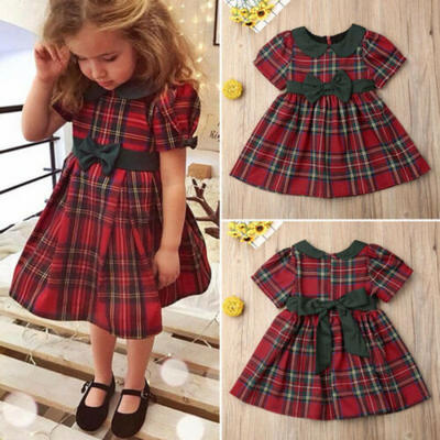 

Toddler Kid Baby Girl Christmas Princess Cotton Red Plaid Dress Party Xmas Dress