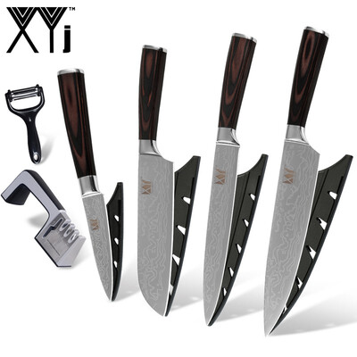 

Stainless Steel Kitchen Knife XYJ Kitchen Accessores Knife Sharpener Peeler Beauty Pattern Blade 4 Piece Knife Set