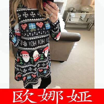 

Ebay AliExpress Amazon Wish Explosion Santa Snowman Mosaic Dress 0213 Specials black