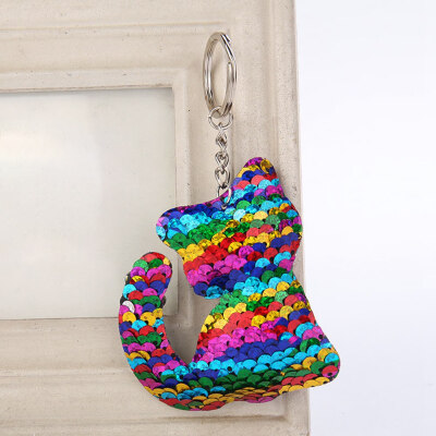 

Cute cat Keychain Glitter Pompom Sequins Key Ring Gifts for Women Car Bag Accessories Key Chain