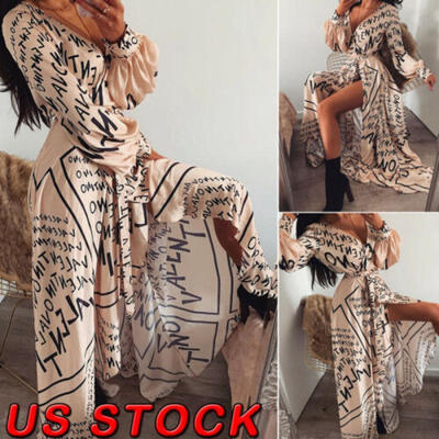

US Womens Boho Slit Long Maxi Dress Summer Beach Evening Party Cocktail Sundress