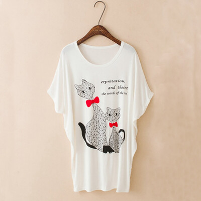 

High Quality 10 Kinds Of 2 Color Modal Casual Letters Animal Print Round Neck Bat Shirt Female T-shirt Blouse 3