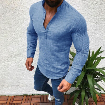 

Mens Slim Fit V Neck Long Sleeve Muscle Tee T-shirt Casual Tops Henley Shirts