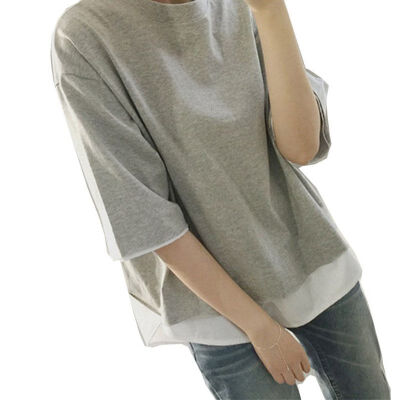 

Fake Two Short-sleeved T-shirts Female Round Neck Solid Color Pullover Loose Women Tops -2XL