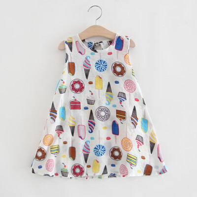 

Toddler Baby Kids Girls Sleeveless Ice Cream Cake Print Dresses Casual Clothes