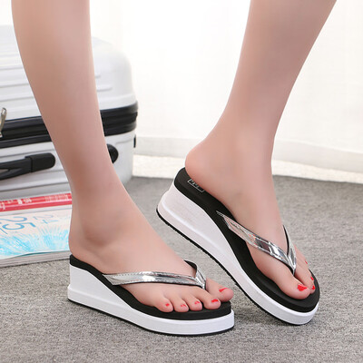 

Rose Female High-Heeled Flip-Flops Thick-Soled Sandals And Slippers Beach Shoes