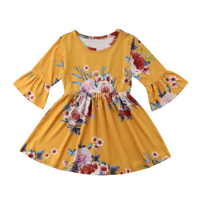 

Girls A-line Dress Infants Kids Floral Print Flare Sleeve Sundress Clothes