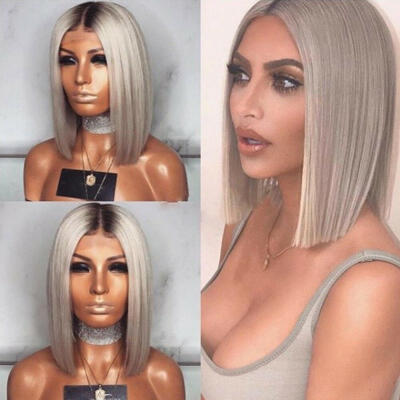 

New Synthetic Short Bob Hair Ombre Straight Wig Side Part Women Fashion Wigs