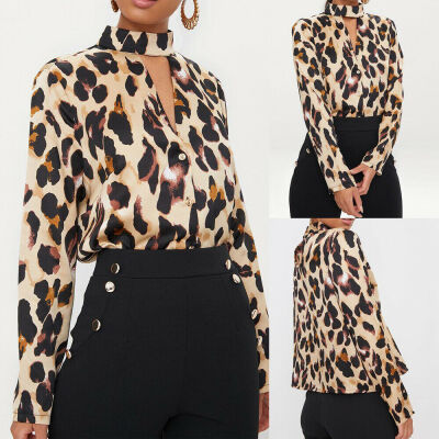 

SUNSIOM Fashion Women T Shirt Leopard Print Long Sleeve Blouse Casual Turtleneck Tops