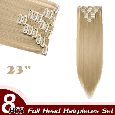 Full Head Clip Synthetic in Hair Extensions 8 Piece 18 Clips Hairpiece Long Wave Curly Straight for Women