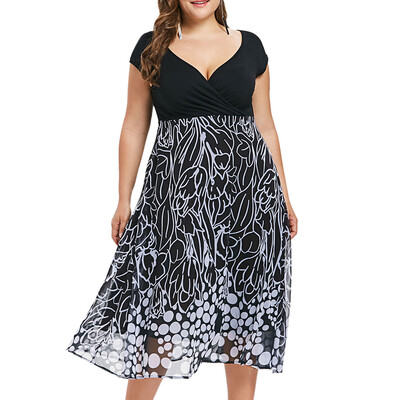 

Plus Size A Line Printed Surplice Dress