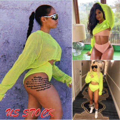 

USA Women Sheer Mesh Fish Net Short Sleeve High Neck See Crop Top T-Shirt Blouse