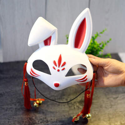 

Japanese Style Bunny Half Face Hand-Painted Mask Cosplay Masquerade Dress Up Mask For Bar Party Halloween Decoration