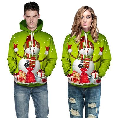 

Toponeto Christmas Women Men Couples 3D Print Long Sleeve Hoodie Sweatshirt Pullover Tops