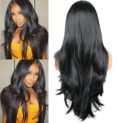 

〖Follure〗Lace Front Womens Fashion Wig Black Synthetic Hair Long Wigs Wave Curly Wig