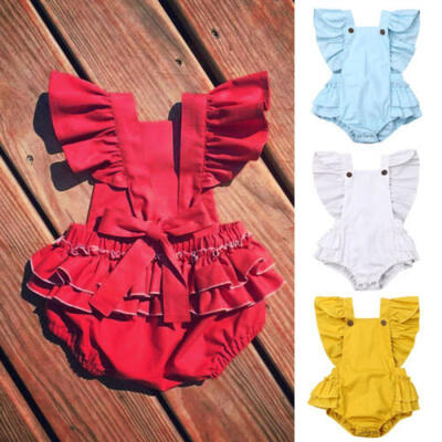 

US Toddler Newborn Baby Girl Cotton Ruffle Romper Jumpsuit Outfits Sunsuit 3-24M