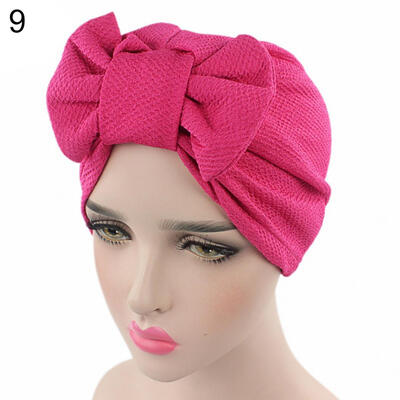 

Women Stretchy Turban Cancer Chemo Cap Bowknot Pleated Headwrap Hair Hjab Hat