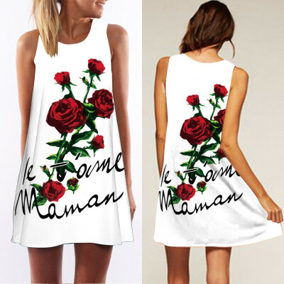 

Women Tank Top Mini Dress Floral Summer Casual Prom Party Loose T-Shirt Dress