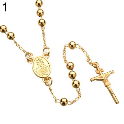 

Hip-Pop Men The Cross Catholic Virgin Mary Pendant Beads Rosary Necklace Jewelry