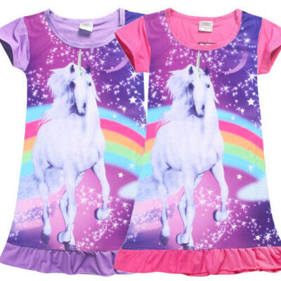 

USA Girls Kids Unicorn Sleepwear Princess Mini Dress Pyjamas Nightwear Nightgown