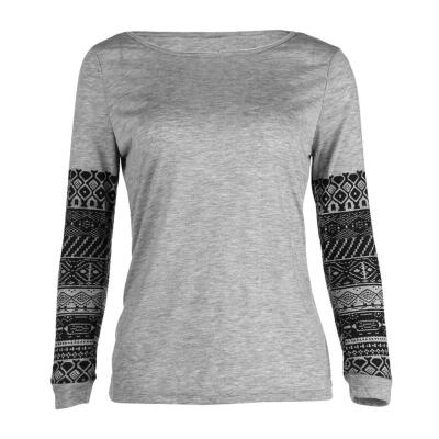 

Women Patchwork Tees O-Neck Casual Loose Cotton Tops Long Sleeve T-Shirts