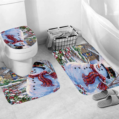 

〖Follure〗3Pcs Christmas shower Curtain Bathroom Anti-slip Carpet Rug Toilet Cover Mat Set