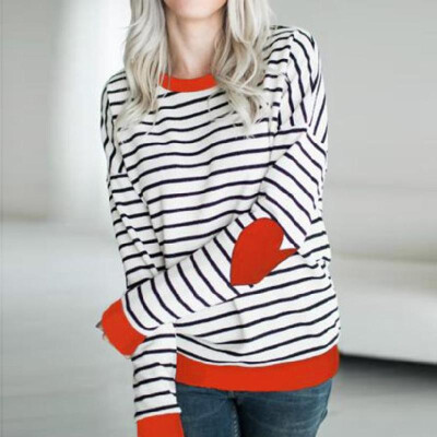 

Europe&the United States casual foreign trade new womens shirts Amazon AliExpress hit color love stripes long-sleeved T-shirt