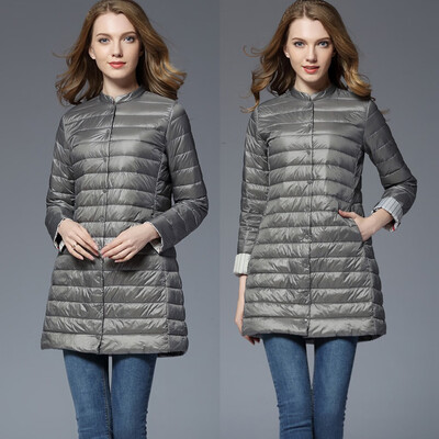 

Roseonmyhand Womens Casual O-neck Light Coat Solid Color Long Button Pocket Down Jackets