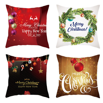 

Siaonvr 4PC Merry Christmas Short Plush Pillowcase Sofa Pad Set Home Decoration 18x18 In