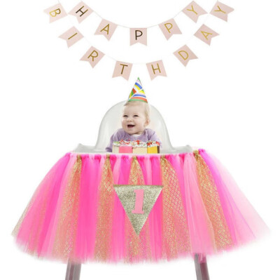 

FUNNYBUNNY 1st Birthday Tutu Skirt for High Chair Decoration for Party Supplies Baby Pink