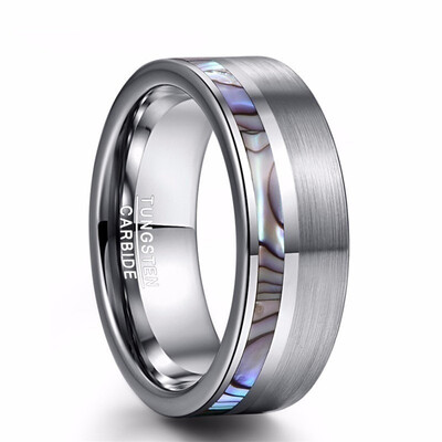 

Fashionable Natural Abalone Shell Silver Color Matte Tungsten Carbide Ring