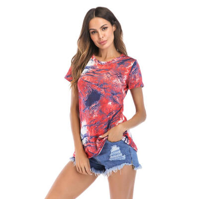 

Women Fashion Print Short Sleeve T-Shirt Round Neck Casual Loose Summer Tee