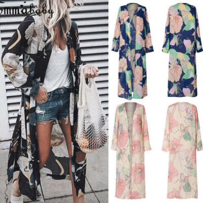 

Womens Chiffon Bikini Cover Up Floral Print Swimsuit Swimwear Beach Dress Tops1