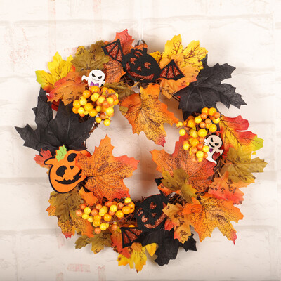 

Toponeto 35cm Rattan Berry Maple Leaf Fall Door Wreath Door Wall Ornament Halloween