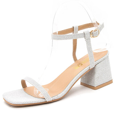 

Coarse heel Roman sandals female fairy wind summer Joker with rhinestone heels