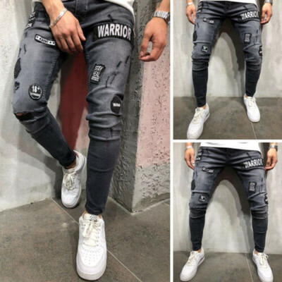 

Stylish Mens Ripped Skinny Jeans Destroyed Frayed Slim Fit Denim Pants Trousers